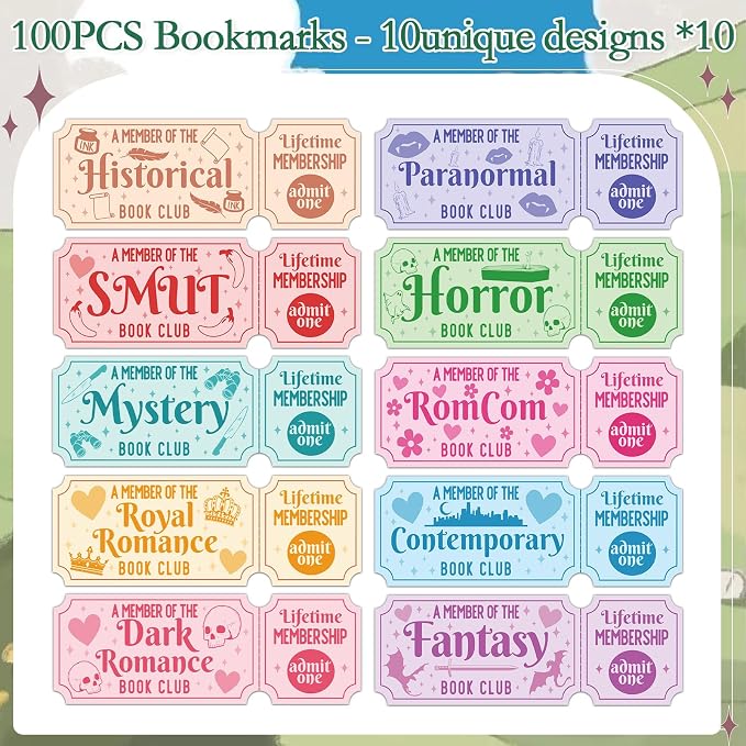 Wxiben Reading Ticket Bookmarks Gifts - 100 Pcs Book Club Bookmarks Funny Tracker Book Marks Page Marker Clip Gift for Women Book Lovers Office School Teachers Bookish Reader Accessory