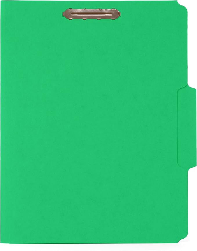 Blue Summit 50 Green Fastener File Folders - 1/3 Cut Reinforced Assorted Tab - Durable 2 Prongs Designed to Organize Standard Medical Files, Law Client Files, Office Reports - Letter Size