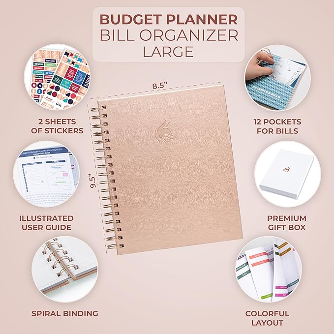 Clever Fox Budget Planner & Monthly Bill Organizer With Pockets. Expense Tracker, Budgeting Journal & Financial Book. Large, 8x9.5" (Rose Gold)