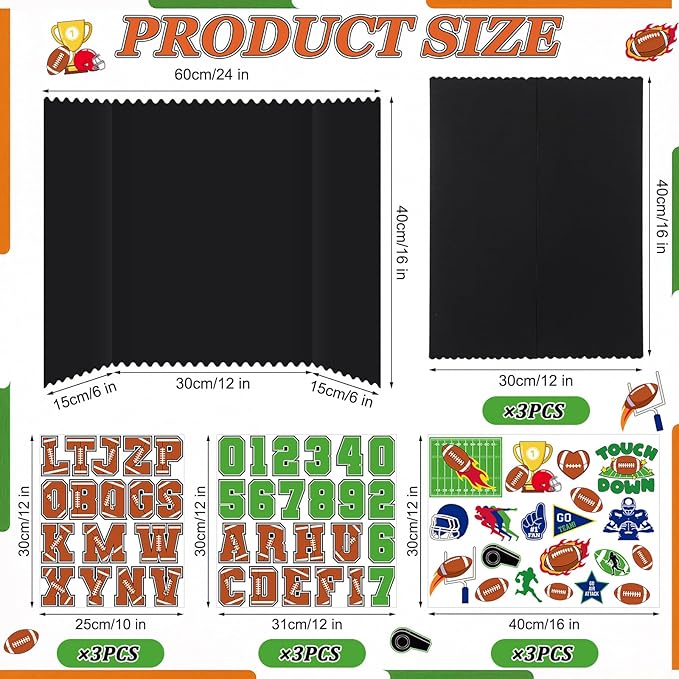 Tinlade 3 Set Football Senior Night Gifts Senior 2026 Photo Display Board 24" x 16" Trifold Poster Board with Football Themed Stickers for Graduation Picture Frame Sport Theme Party Supplies