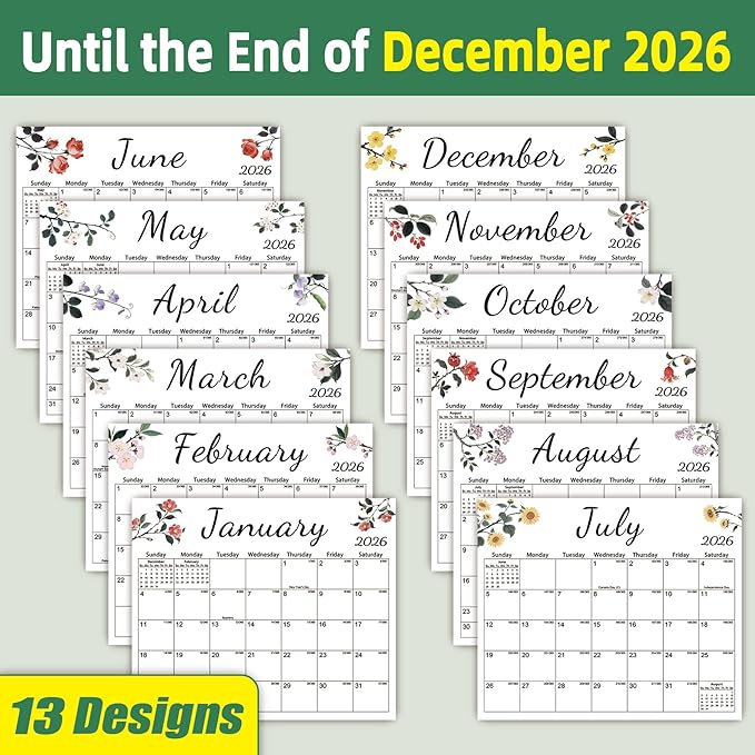 Magnetic 2026 Calendar for Refrigerator, Fridge Magnet Calendar from Dec 2025 to Dec 2026, Aesthetic Family Kitchen Large Paper Calendars with Floral Design, Tear-off Pad for Planners & Organizers (12.6"x11")