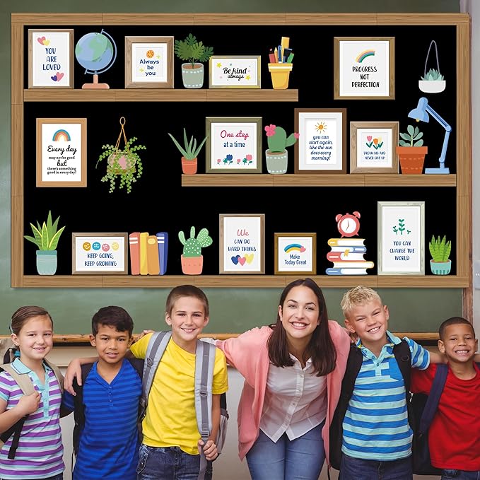 GOLDGAO Bookshelf Bulletin Board Set for Classroom Decor - Back to School Plant Theme Library Inspirational Reading Poster Cutouts for School Library Office Chalkboard Wall Door Decor