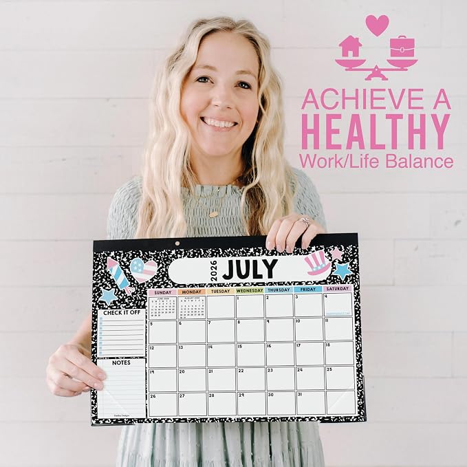 Hadley Designs Large Teacher Desk Calendar 2026-2027 - Desktop Calendar 2026, 18-Month Desk Calendars for Home, Office & Classroom, Cute Classroom Must Haves, Teacher Appreciation Gifts