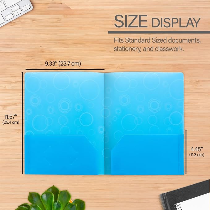 BAZIC Products Assorted Bubble Embossed Poly 2-Pocket Folder, Standard Letter Folder, for School Office Documents, Set of 6