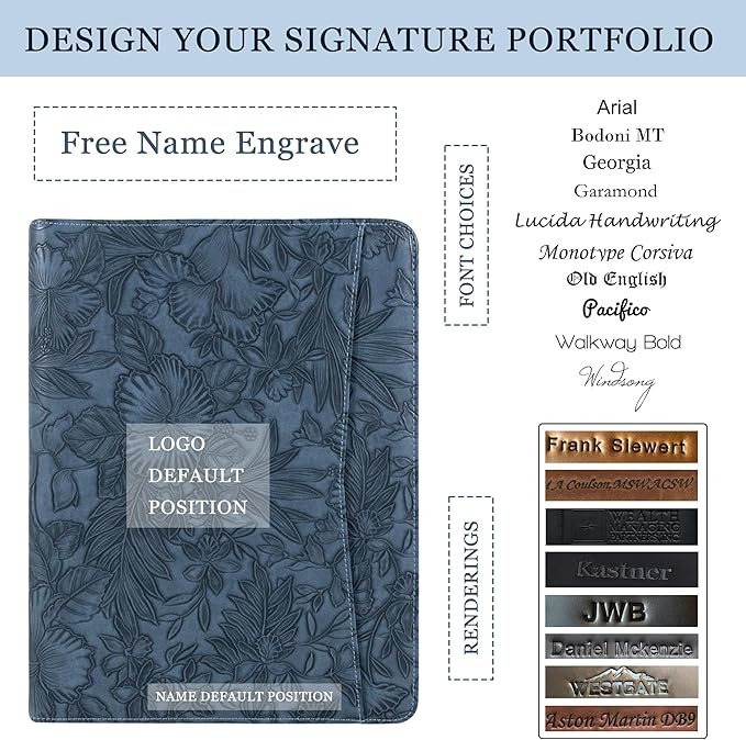 Calfinder Personalized Portfolio for Women&Men, Free Name Engrave,Customized Leather Padfolio with Logo or Name, Business Portfolio with A4 Writing Pad Holder for Resume,Interview