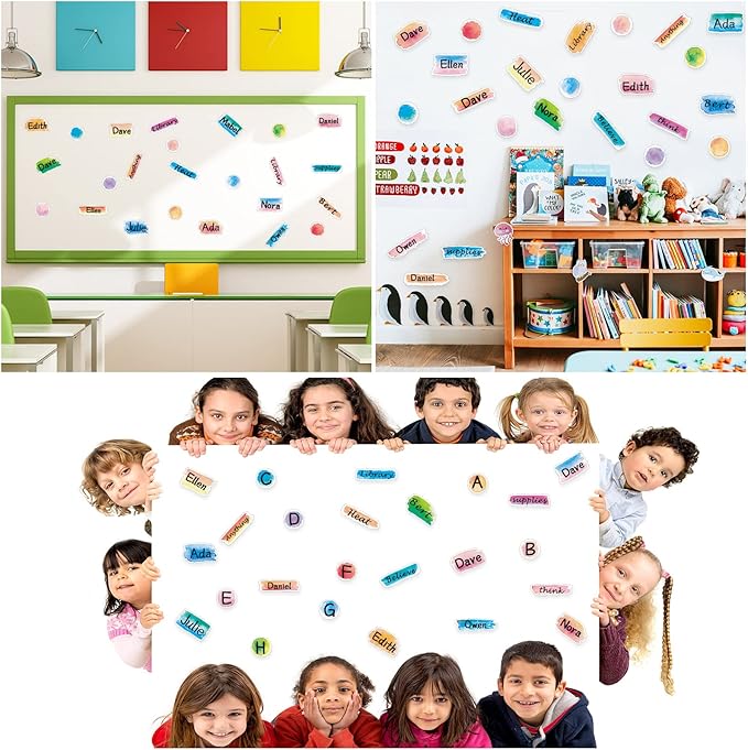 Yexiya 240 Pcs Watercolor Classroom Decor Watercolor Label Stickers for Bulletin Board Circles Rectangle Name Tag Cutouts for Teacher School Education Materials Chalkboard Wall Decor
