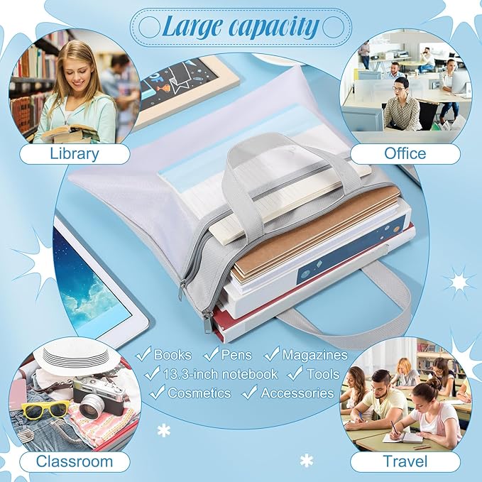 Zhehao 16 Pcs Student Book Pouches with Handle Waterproof Document Bag Sew Project Bag for Quilting Mesh Zipper Pouch File Artwork Storage Organize for A4 Files, 14 x 11 Inch