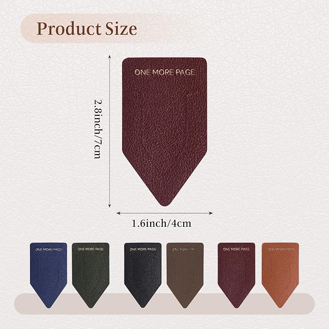 Leather Bookmark for Reading Women, ONE More Page Syndrome Bookmarks, Index Book Marks for Book Lovers, 6 Pcs Drak Color Set