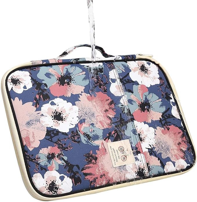 JAKAGO Travel Portfolio Organizer Waterproof A4 Document Bag Multifunctional Travel Note Pouch Zippered Case for Notebook, Ipad, Journals, Sketch Books (Flower)