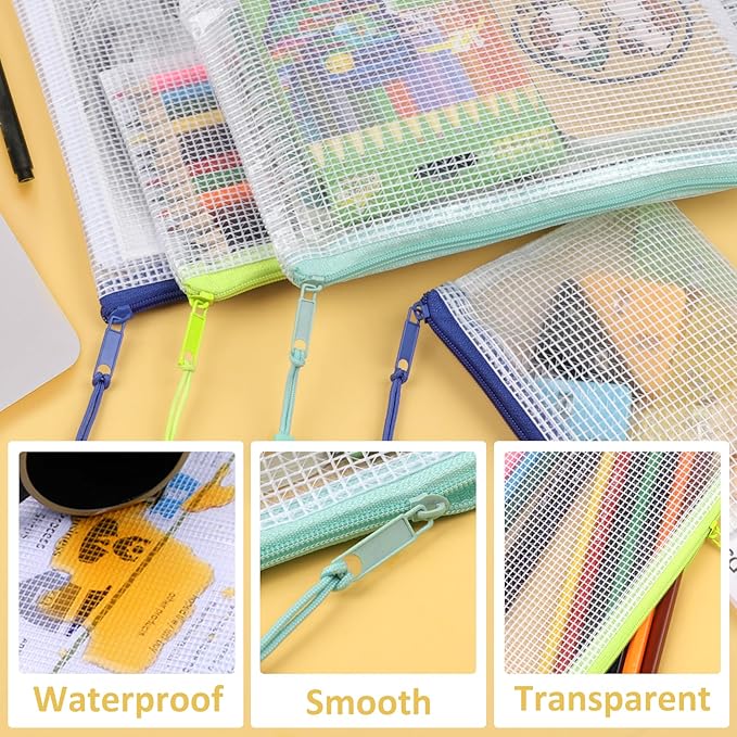 YOPCDJ 36pcs Mesh Zipper Pouch Bags,12 Colors for Storage Bags with Zipper, 8 Sizes for Reusable Plastic Zip Organizer for Travel Cosmetics