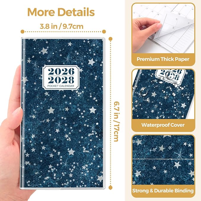 SKYDUE Pocket Calendar 2026-2028, Pocket Monthly Planner Jul 2026 - Dec 2028 for Purse, 6.7" X 3.8" 30-Month Small Planner, Academic Year Calendar, Compact Design with Plastic Sleeve