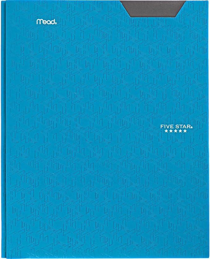 Five Star Folder, 2 Pocket, 8-1/2" x 11" | Plastic | Tidewater Blue | Prong Fasteners | Pack of 2