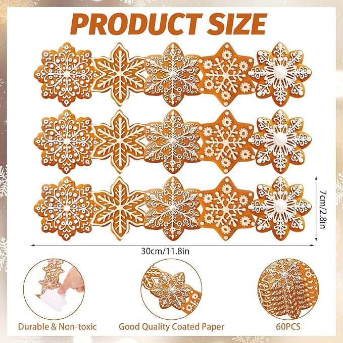 FYSUIMU 60 Pcs Winter Snowflake Bulletin Board Borders Gingerbread Snowflake Border Trim Christmas Self-Adhesive Sticker Decals for Xmas Winter Holiday Party Home Classroom Chalkboard Wall Decor