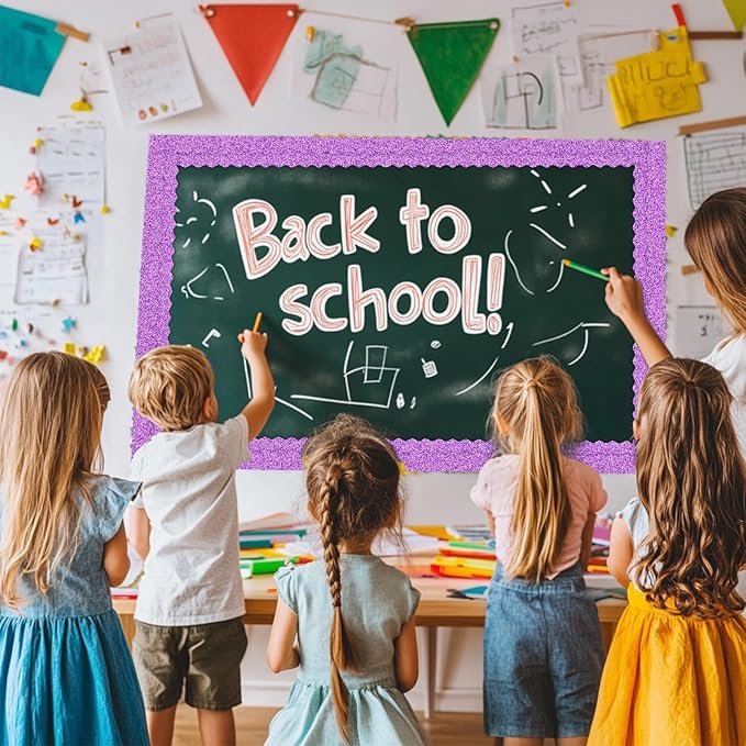 3 Rolls 98.4 Ft Glitter Bulletin Board Borders Set - Light Purple Bulletin Board Decorations for Classroom, Office，School Supplies & Home DIY - Perfect for Teachers, Posters & Birthday Party Decor