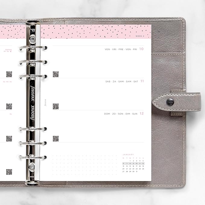 Filofax Calendar Diary Refill, A5 Size, Week-to-View, Confetti Minimal Diary Pack, Multilingual: Five Languages, 2025 (C68591-25)