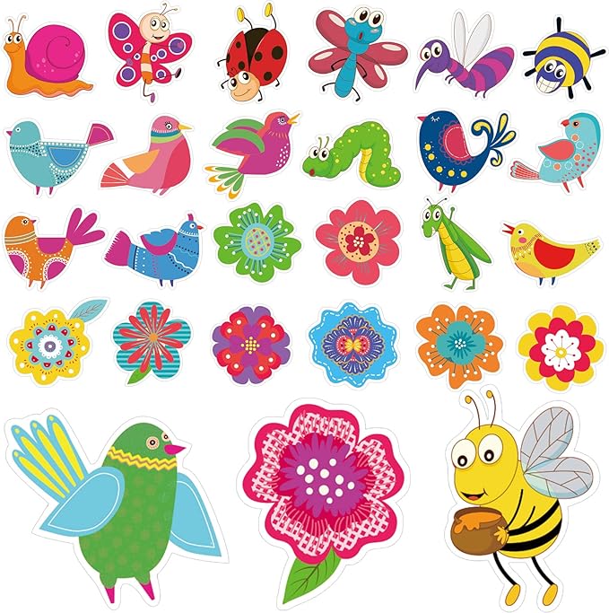 135 Pieces Spring Bulletin Board Decorations Classroom Flowers Cutouts Spring Multiple Color Flower Bird Animal Bulletin Board Decorations for March Easter Kids School Classroom Party Church Supplies