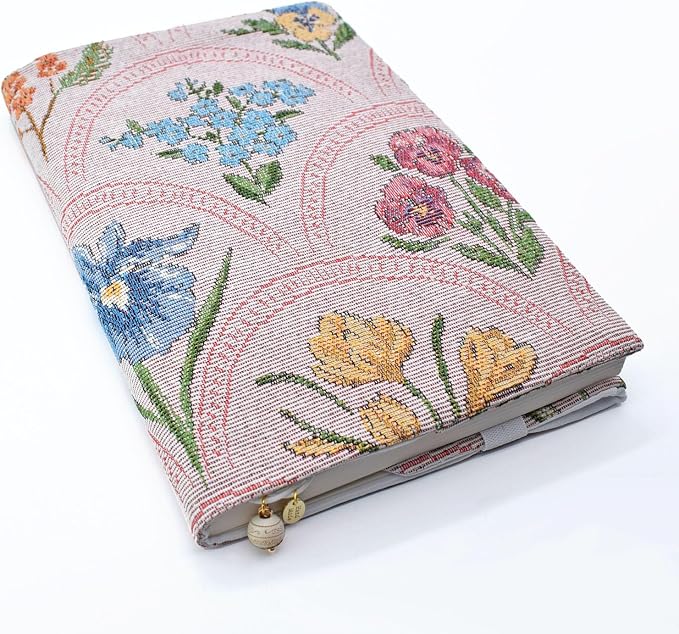 BLBMH A5 Journal Cover | Non-Stretch Fabric Notebook Sleeve with Bookmark, Handmade 5.5x8.3 Washable Privacy Protector for Paperback Bible Hardcover, Gift for Women - WD Flower Pink