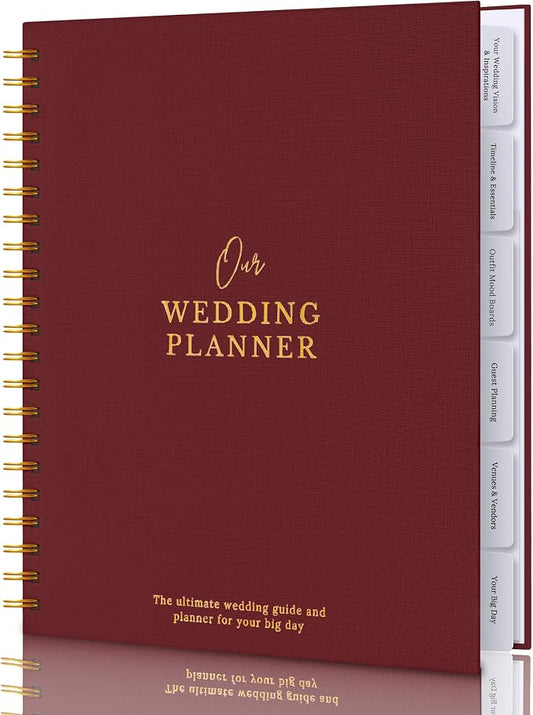 Timeless Premium Linen Wedding Planner Book and Organizer – Wedding Planning Book, Comprehensive Keepsake & Countdown Binder, Perfect Engagement Gift for Women, 11" x 9" (Rose)