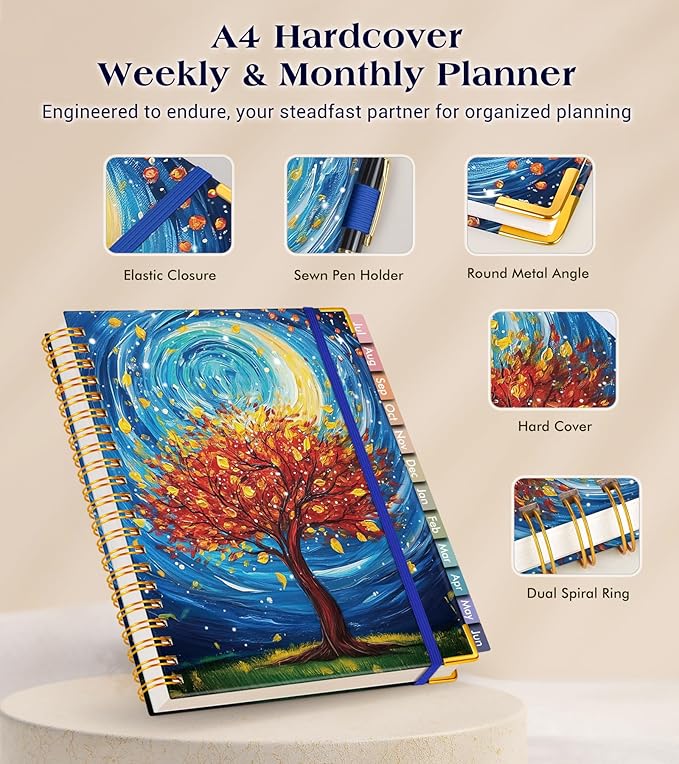 Academic Planner 2026-2027, Hardcover Weekly and Monthly Calendar Planner from July 2026 - June 2027, 8.5" x 11" A4 Large Daily Agenda with Tabs, College School Organizer for Student Teacher, Cosmic Tree of Life