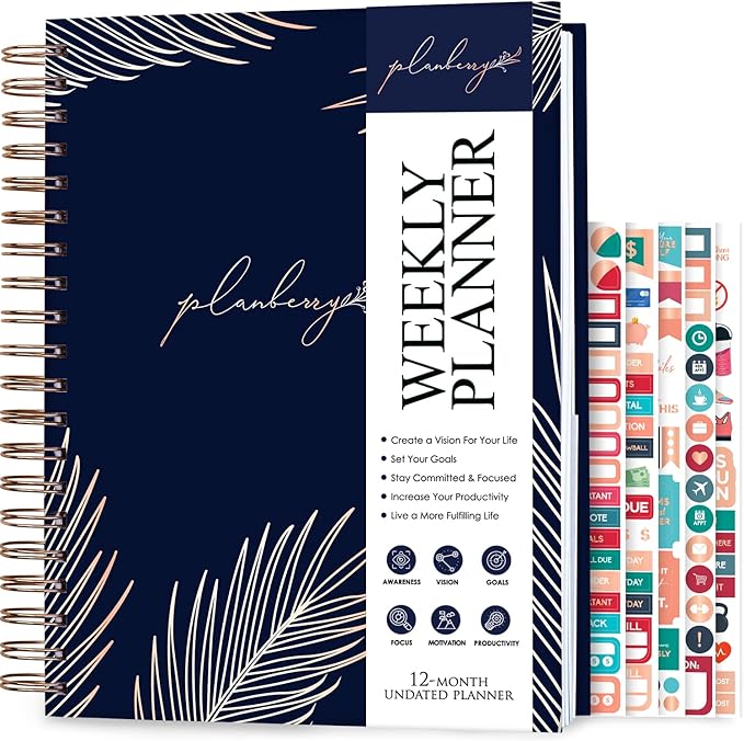 PLANBERRY Large Weekly Planner Premium – Undated Life & Budget Planner – Organizer & Productivity Journal, 8x10.4″ (Royal Blue)