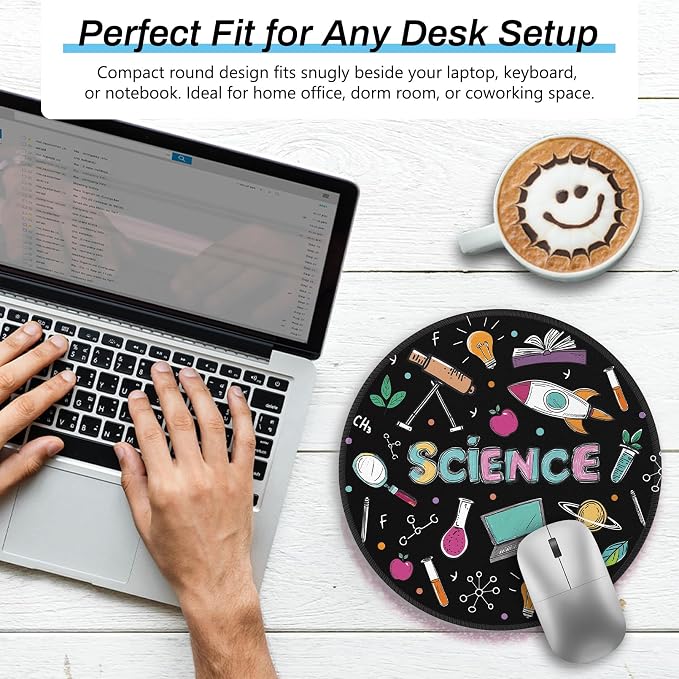Gctriki Science Teacher Mouse Pad, 8.6" Round Funny Mousepad with Stitched Edge & Non-Slip Base, Comfortable Mouse Pads for Computer Laptop, Unique Office Decor Home Desk Accessories Gift for Teacher