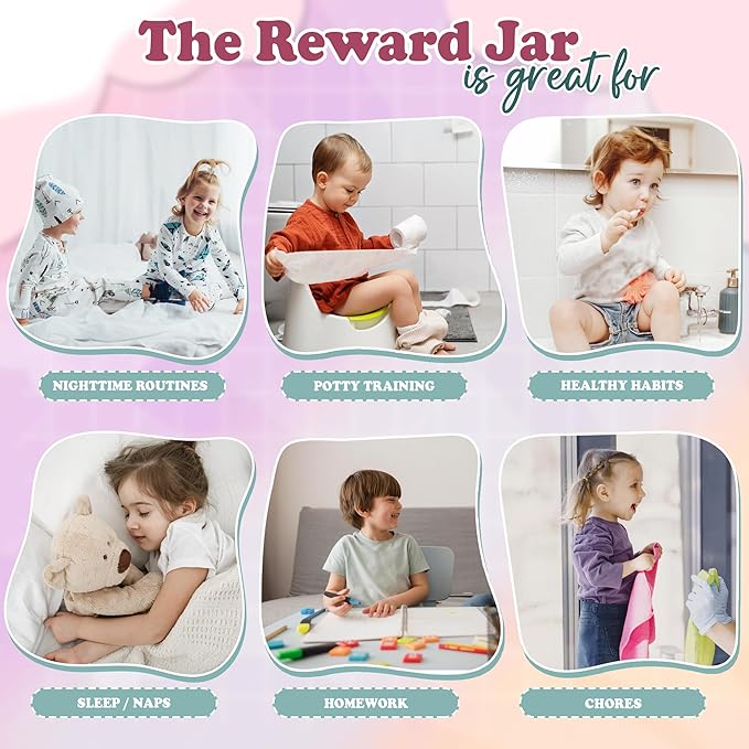 Personalized Magnetic Reward Jar Coloful for Kids Flower Smiley Star Animal Magnetic Token Good Behavior System Jar Custom Name Potty Training Chart Classroom Incentive & Positive Reinforcement Tool