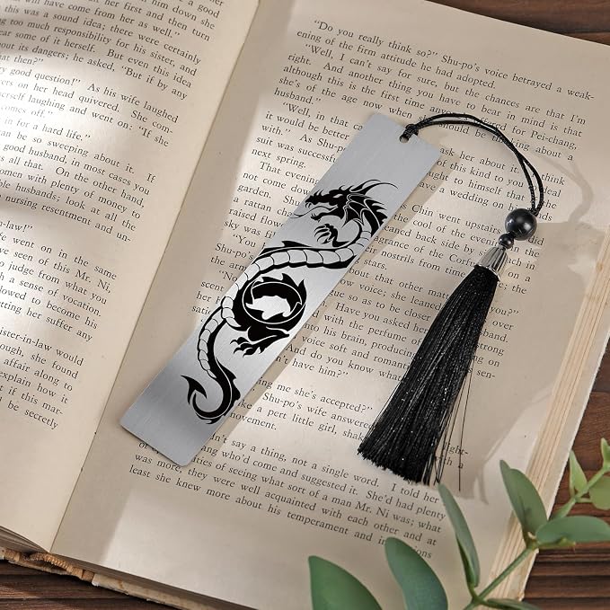 Fantasy Dragon Bookmark Gifts - Cool Metal Book Mark Reading Men Boys Unique Page Makers with Tassel for Students Teens Kids Novel Lovers Fans Bookish Graduation Birthday Back to School