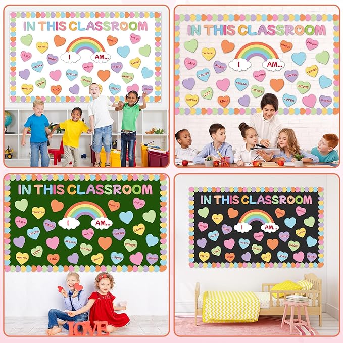 Spring April Bulletin Board Decoration Set Motivational Affirmation Station Classroom Decorations Inspirational Rainbow Heart Paper Cutouts for Kids Back to School Chalkboard Wall Door Decor