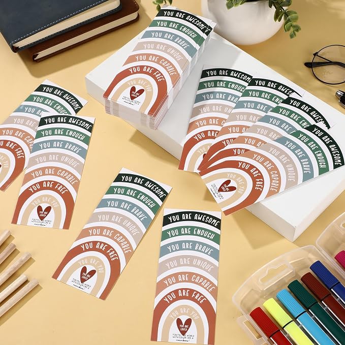 TaoBary 100 Pcs Inspirational Bookmarks Bulk Back to School Gifts Paper Positive Motivational Encouraging Affirmation Card from Teacher Classroom