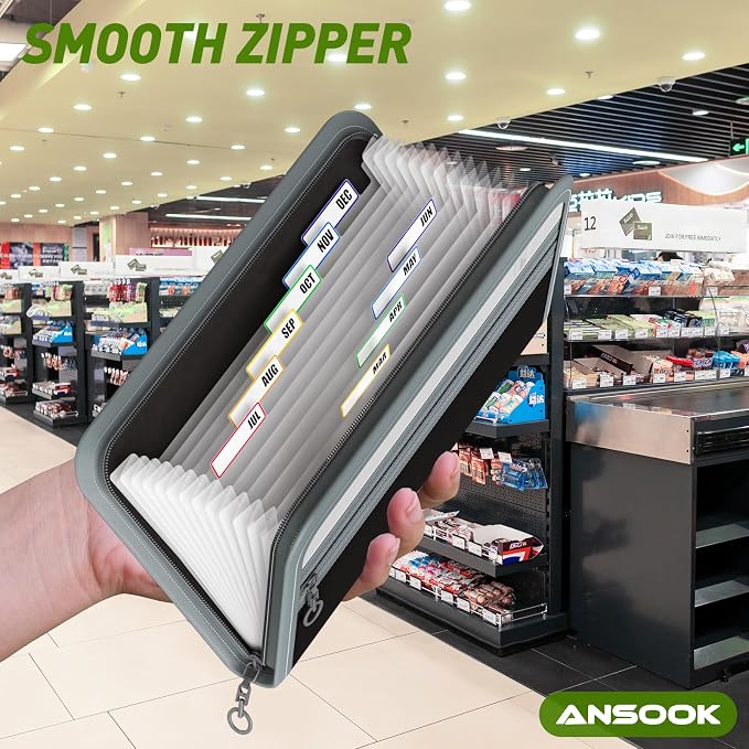 Ansook Coupon Receipt Organizer,13 Pockets Small Accordian File Organizer Holder, Glove Box Organizer,Monthly Budget Planner Organizer
