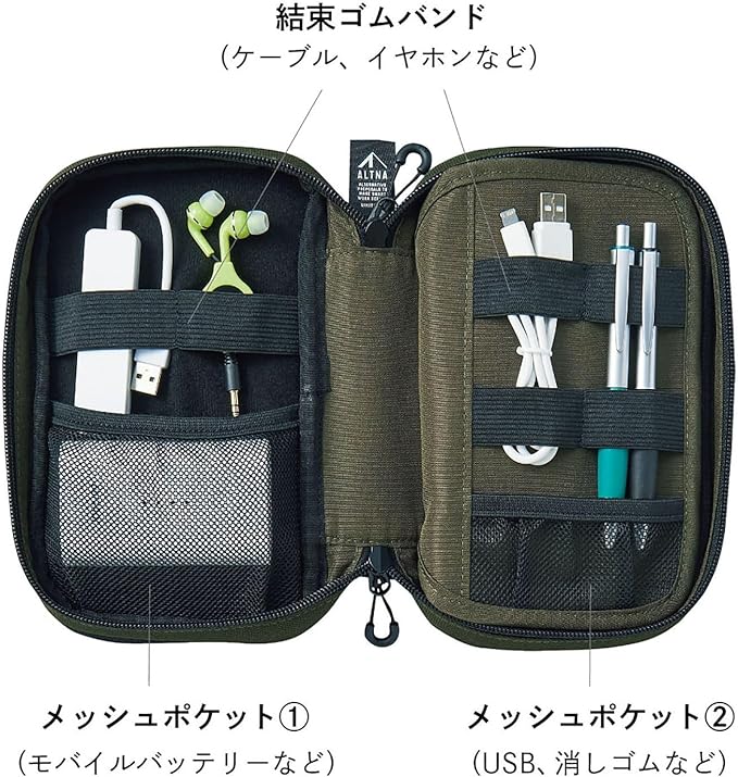 LIHIT LAB Gadget Pouch, Double, 5 x 3.6 x 8.5, Army Green (A7765-22)