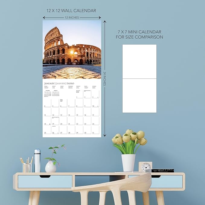 Graphique 2026 Wonders of the World Wall Calendar | 12” x 12” | Thick Paper | Home & Office Organizer | Large Monthly Grid | 3 Languages & Marked Holidays | 4 Month Preview Page for 2027
