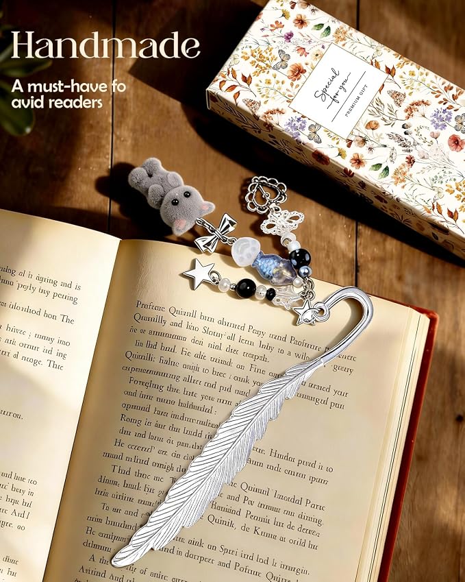 Buleens 2 Pack Bookmarks for Women Reading - Book Marks for Readers Book Lovers, Cute Cat Pink Grey Personalized Metal Bookmark with Pendants, Pretty and Aesthetic Book Accessories Reading Gifts
