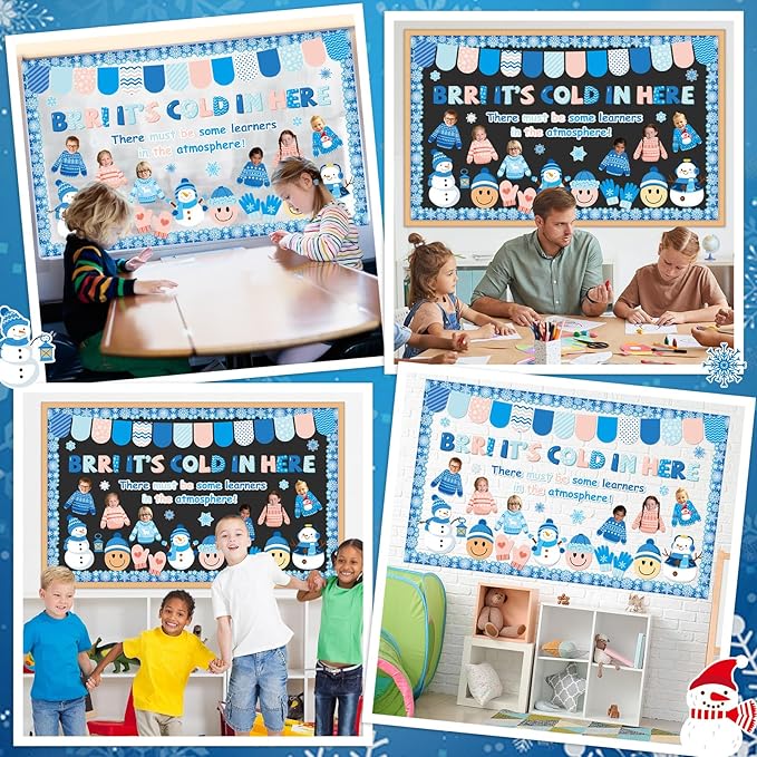 Winter Snowman Bulletin Board Decorations Set Winter Sweater Paper Cutouts Christmas DIY Photo Snowflake Classroom Bulletin Border for Xmas Holiday Party School Home Chalkboard Wall Decoration Favor