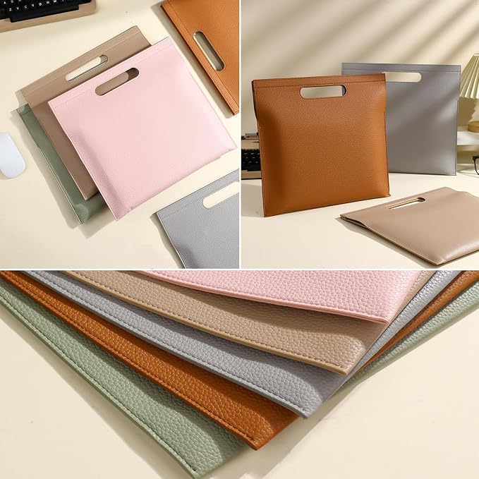 Premium PU Leather Waterproof File Folder & File Jackets & File Pockets Easy to Clean Document Organizer, Multi-Color Options, 13.34x12.56in, Ideal for Students & Professionals (Apricot)