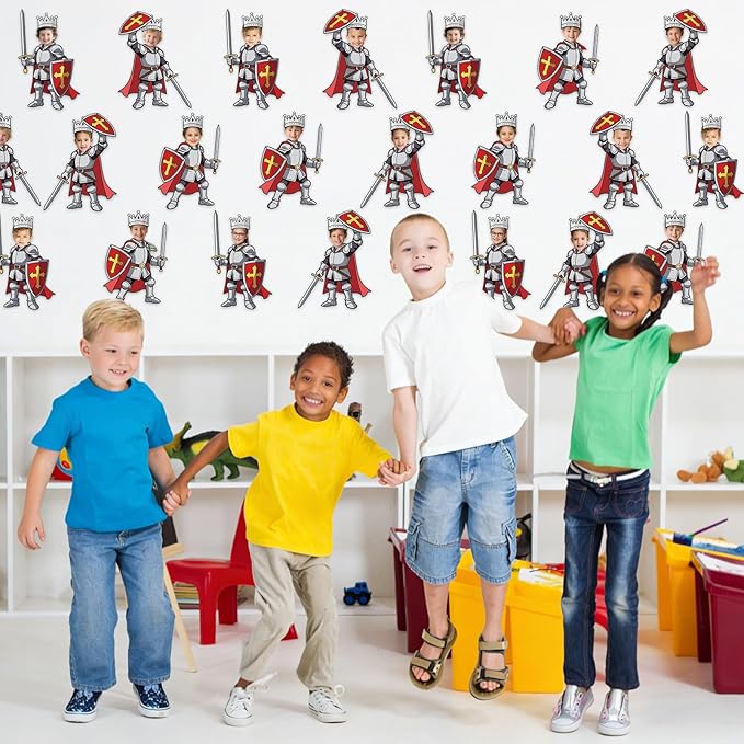 48 Set Medieval Knight Cutouts with Photo Space for Bulletin Board Decor Medieval DIY Photo Crafts Armor Knight Shield Paper Cut Outs for Castle Renaissance Home Chalkboard Wall Classroom Decors