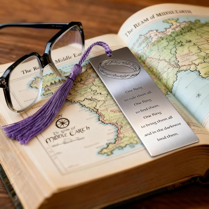 Lord of Rings Themed Metal Bookmark with Tassel for Men & Women,Stainless Steel Book Marker Gift for Fantasy Book Lovers-The One Ring