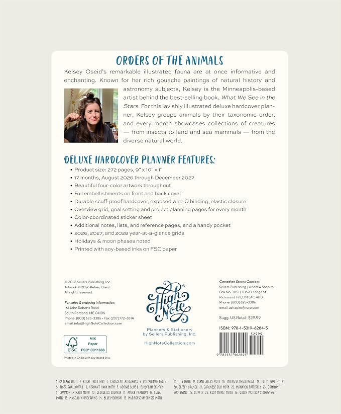 High Note 2027 Planner, 17-Month Weekly & Monthly Hardcover Planner: August 2026 to December 2027, 9" x 10", Orders of the Animals with Notes, Lists & Reference Pages + Sticker Sheet