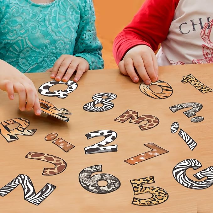40 Sheets Safari Animal Prints Letters Cutout 4.8 Inch Jungle Bulletin Board Letters and Number Accents with Glue Point Dots for Classroom Baby Shower Safari Jungle Birthday Party Decors