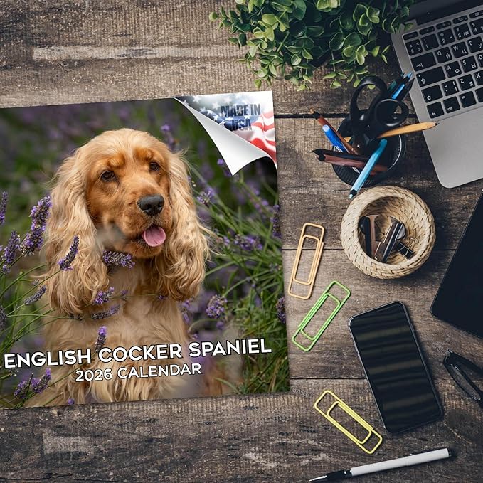 English Cocker Spaniel Calendar 2026 by MegaCalendars – Monthly Dog Breed Wall Calendar, Made in USA