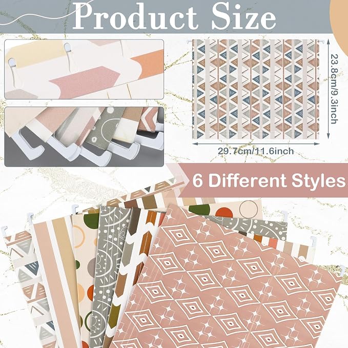 Qeeenar 30 Pcs Boho Hanging File Folders 9.5 x 11.5 in Decorative Cute Hanging Letter Size File Folder with Adjustable Tabs Back to School Gift for Office Home Supplies, 6 Designs(Vintage)