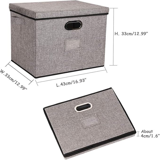 12-Inch Vinyl Record Storage Boxes with Lids and Handles, Stylish and Practical LP Record Organizer for 100+ Single Records, Suitable for Living Room, Study, Concert Hall or Office,4-Pack