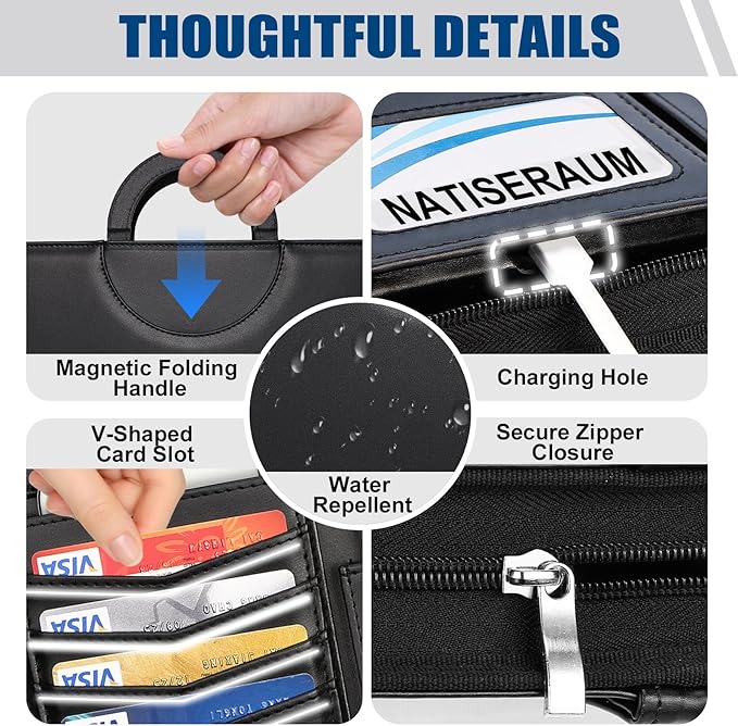 Portfolio Binder 3 Ring Includes Pen and 5 Dividers with 10 Pockets, Padfolio Organizer with Zipper for Men and Women, Includes A4 Notepad for Business, School, Work