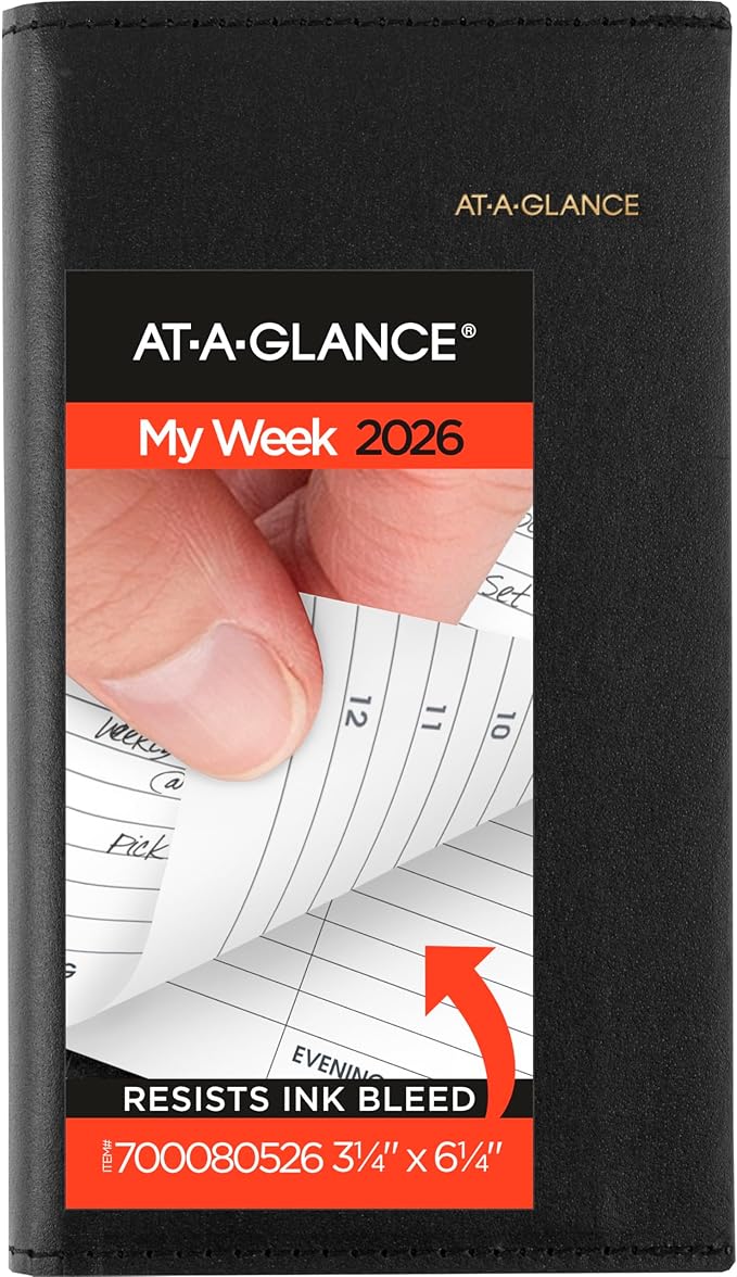AT-A-GLANCE 2026 Appointment Book Planner, Weekly, Refillable, 3-1/4" x 6-1/4", Pocket Size, Hourly, Black (700080526)