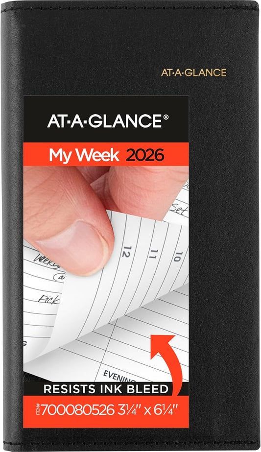 AT-A-GLANCE 2026 Appointment Book Planner, Weekly, Refillable, 3-1/4" x 6-1/4", Pocket Size, Hourly, Black (700080526)