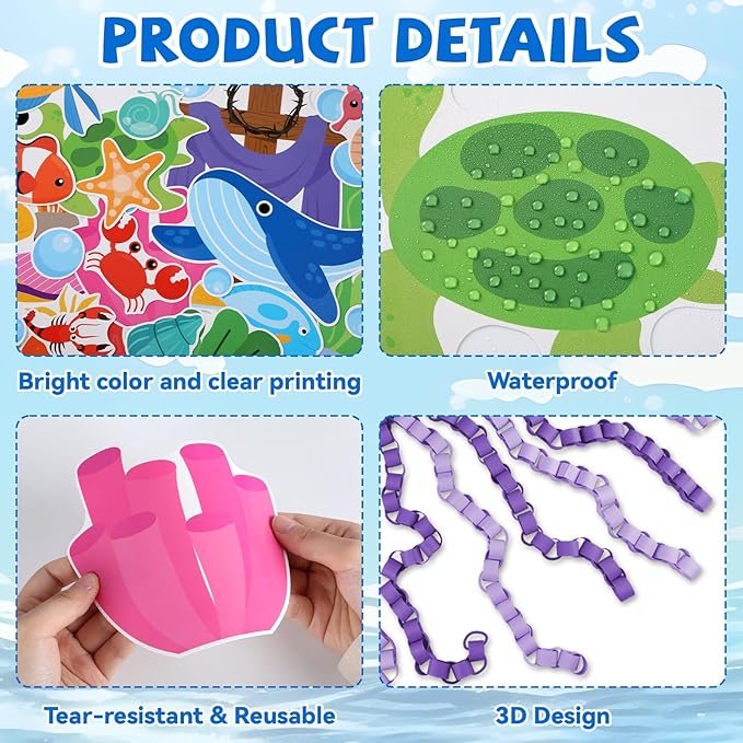 Christian Religious Under The Sea Bulletin Board Set Bible Verse Back to School Ocean Sea Animal Classroom Bulletin Board Decorations DIY 3D Octopus Cutouts for Sunday School VBS Chalkboard Wall Decor