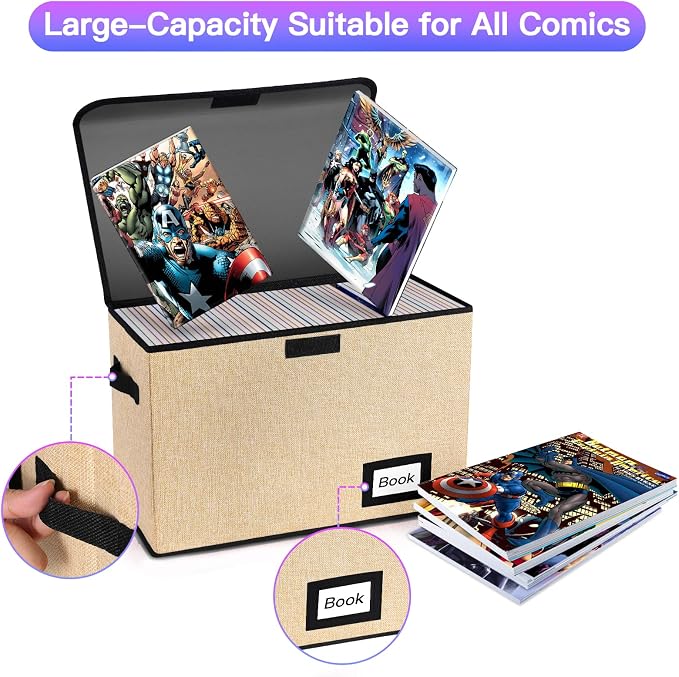 2 Pack Comic Book Storage Box, Protector Organizer, 15.8" X 7.8" X 11.8", Collapsible Short Box, Holds 160-180 Books, Container Holder Shelf Bin (Yellow)