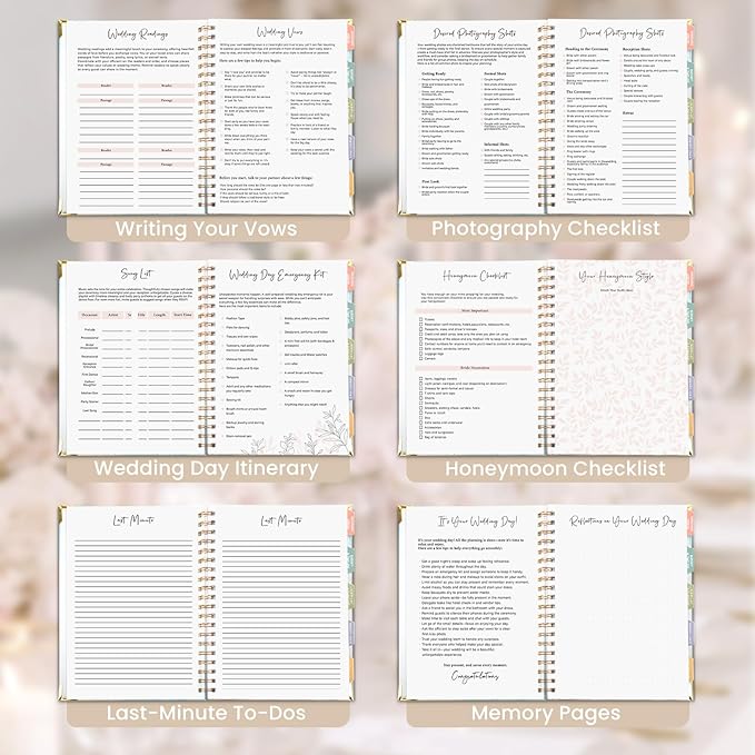 Hydrangea Wedding Planner Book and Organizer, Bridal Wedding Planning Binder with Tabs, Pockets, Checklists, Calendars, Engagement Gift for Newly Engaged Couples, 8x10.8"