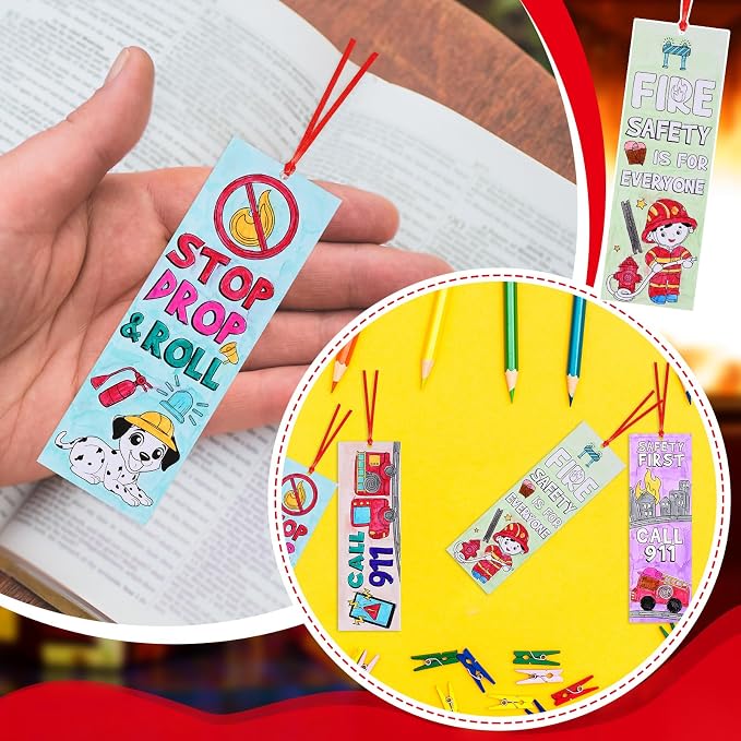 Dispowreath 60 Pcs Fire Safety Coloring Bookmarks Color Your Own Fire Prevention Blank Firefighter Bookmarks Safety Lessons Gifts for Teachers & Students Classroom Supply Prizes Party Favors