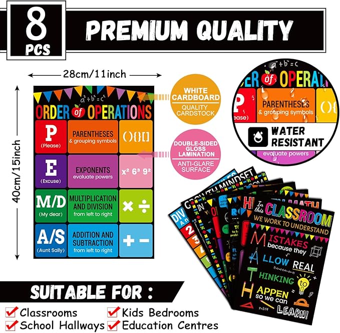 gisgfim 8 Pcs Math Posters Math Teacher Bulletin Board Posters Classroom Decorations For Elementary Middle High School Mathematics Education Banner Classroom Signs Must Haves